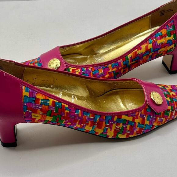 VINTAGE J. Renee Multi-Color Patterned Fabric  HOT PINK “ LIBBY” Heel Size 9 M - Picture 6 of 12